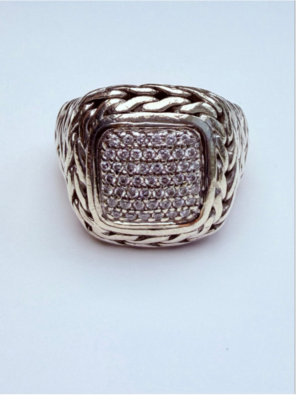John Hardy Classic Chain Pave Diamond Signet Sterling Silver 925 Ring $1325